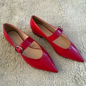 Maeve Red Leather Mary Jane Pointed Flats